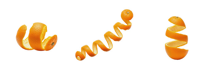Curly Orange Fruit Peels and Zest Set, Isolated on White with Vivid Oil Paint Texture (PNG)