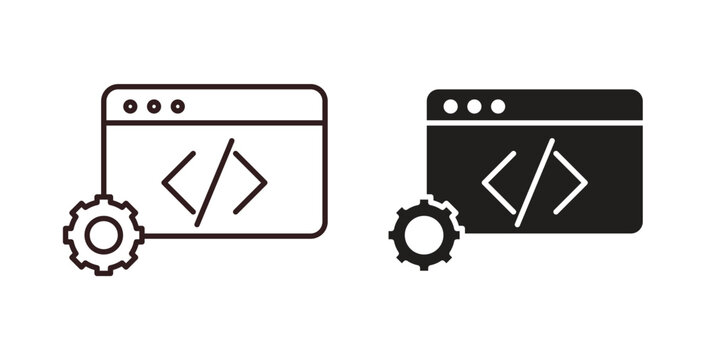 Web development icons design is in black and white, line stock illustration