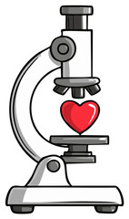 Fototapeta premium Cartoon Microscope Examining Red Heart Symbol for Medical or Love Concepts