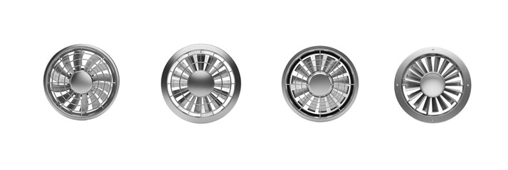 Metallic Silver Turbine Vents or Fan Blades Set, Isolated on White with Heavy Oil Paint Effect (PNG)