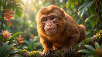 Cute Monkey Portrait in Jungle	