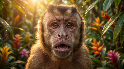 Cute Monkey Portrait in Jungle	