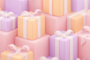 Geometric arrangement of gift boxes in gradient colors, isometric perspective, modern design