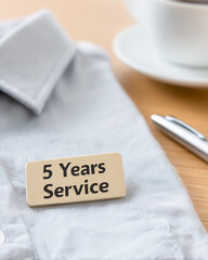Golden employee badge with '5 Years of Service' engraving, professional recognition concept