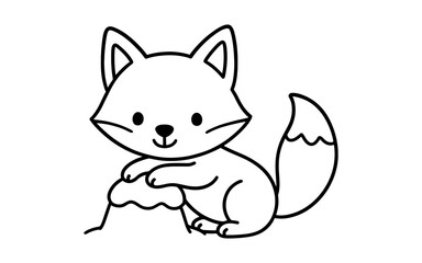 Obraz premium Cute fox outline drawing with snowy hill for kids coloring pages