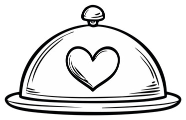 Obraz premium Vector illustration of a food cloche with a heart symbol for special romantic serving