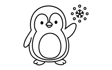 Fototapeta premium Cute penguin coloring page for kids with snowflake winter theme