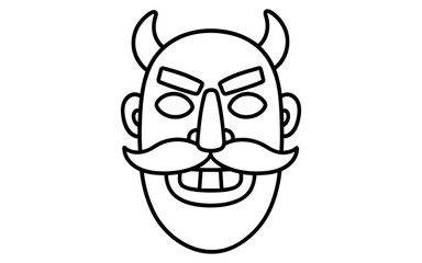 Minimalist line art of devil face with horns and mustache