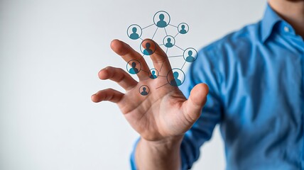 Business professional interacting with digital social network icons, concept of communication, teamwork, online connections and modern technology