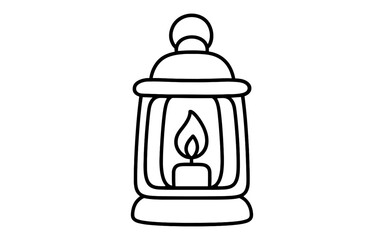 Simple outline of lantern with candle: minimalist black and white design