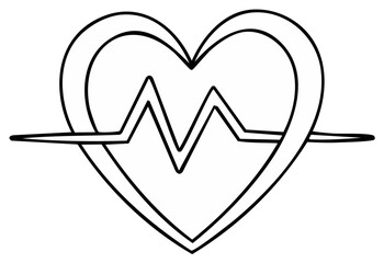 Heart with EKG line illustration symbol of health love and medical care in a simple graphic style