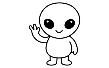 Fototapeta premium Cute smiling character waving in simple black and white cartoon style