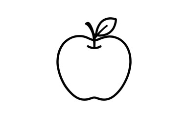 Fototapeta premium Simple black outline of an apple with leaf on white background