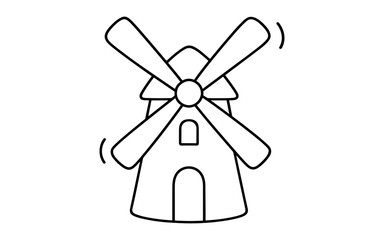 Minimalist windmill outline with rotating blades on white background