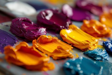 Colorful blobs of oil paint on palette