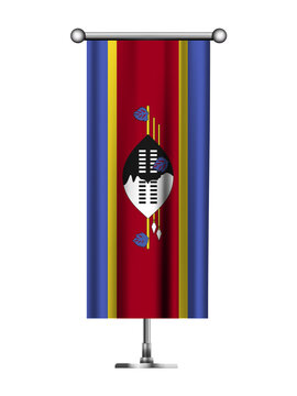 Realistic Standing Vertical Eswatini Flag Banner on Metallic Pole