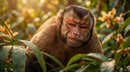 Cute Monkey Portrait in Jungle	