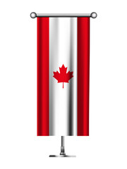 Fototapeta premium Realistic Standing Vertical CANADA Flag Banner on Metallic Pole