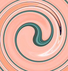 Abstract pastel pink green background spiral liquid swirl. Trend summer color gradient. Fluid textured backdrop. Luxury covering. Light banner. template. Romantic shade. Vortex circle. Pop art.