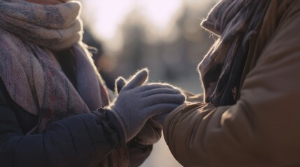 Warm Touch of Connection Between Two People in a Winter Setting