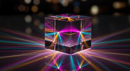 Abstract geometric prism with colorful light refractions