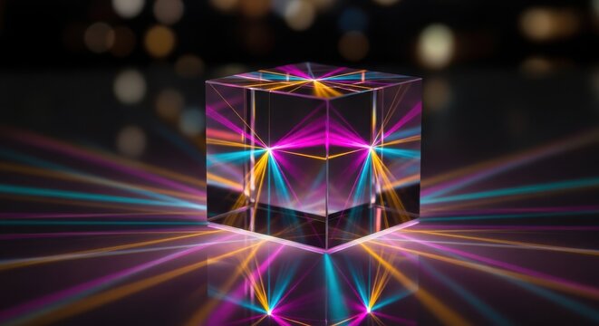 Abstract geometric prism with colorful light refractions - Powered by Adobe