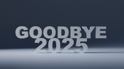 3D text GOODBYE 2025 light on a blue background, a visual image of farewell to the outgoing year