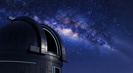 Modern observatory dome under a starry Milky Way sky