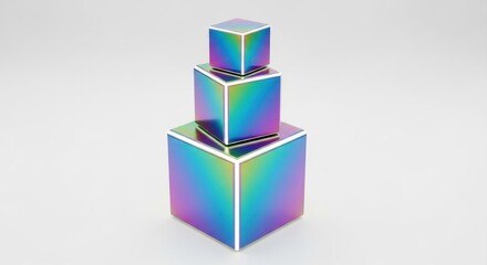 Iridescent Cubes Stacked Against White Background