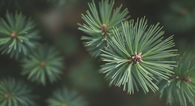Close-up of pine needles in a forest, showcasing the delicate texture and vibrant green hue of the evergreen branches - Powered by Adobe