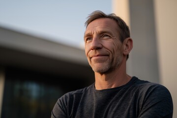 Mature man smiling in outdoor sunlight