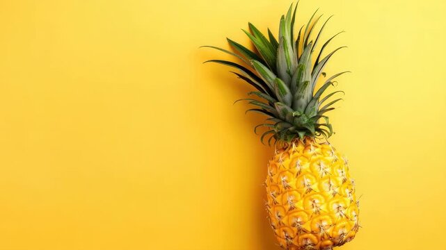 Ripe pineapple against vibrant yellow background