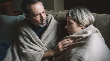 Intimate Conversation Between Two People Under a Blanket at Home