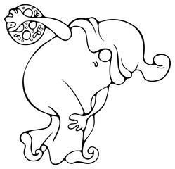 Gnome posing a famous art character, Discobolus by Myron, black outline illustration isolated on transparent background