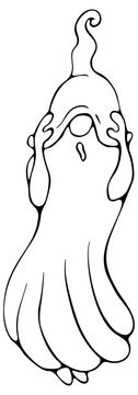 Gnome posing a famous art character, Munch's "The Scream", black outline illustration isolated on transparent background