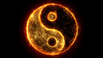 Fototapeta premium Yin yang symbol made of fire on black background in a digital design
