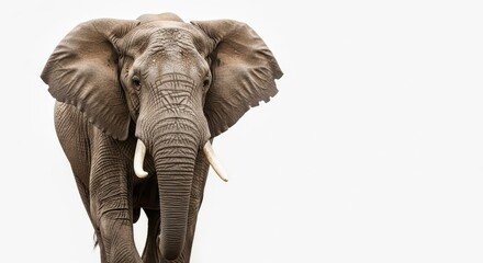 Majestic African elephant portrait against a clean white background