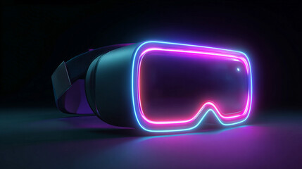 Virtual reality headset on display with neon light effects