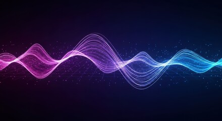 Glowing neon sound wave on dark futuristic background