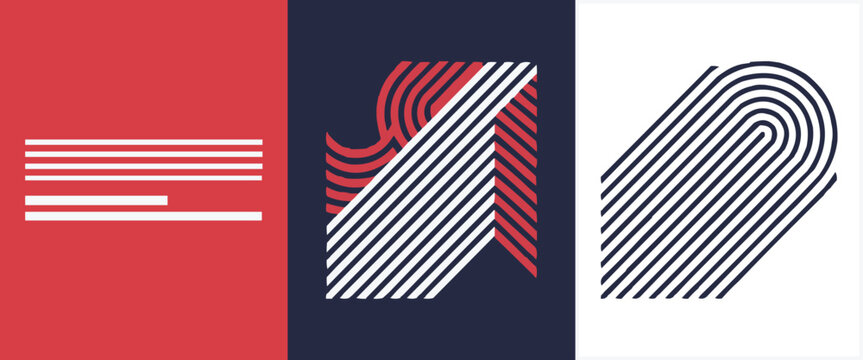 Abstract geometric striped shapes in modern minimal red navy and white line art design