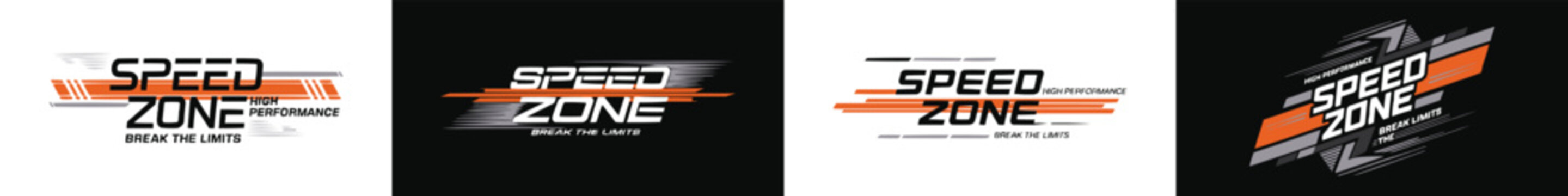 Speed zone high performance typography graphic with racing stripes and dynamic sport style elements