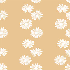 Seamless vector pattern with white chamomile flowers on a beige background. Ideal for fabric, packaging, wallpaper, stationery and decorative projects