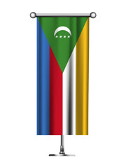 Realistic Standing Vertical COMOROS Flag Banner on Metallic Pole