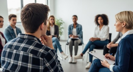 Diverse group therapy session for mental health support