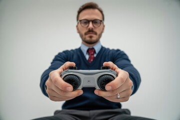 Man Holds a Remote Control