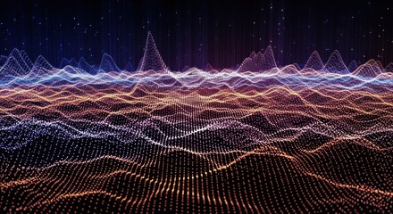 Abstract Digital Landscape of Glowing Particle Waves