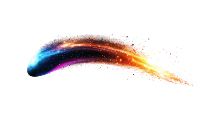 Spectacular Comet with Vibrant Tail on Transparent Background