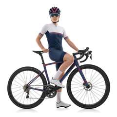 Female Cyclist Sitting on Road Bicycle Posing on Isolated Background