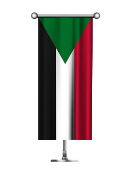 Realistic Standing Vertical SUDAN Flag Banner on Metallic Pole