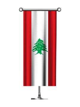 Realistic Standing Vertical LEBANON Flag Banner on Metallic Pole